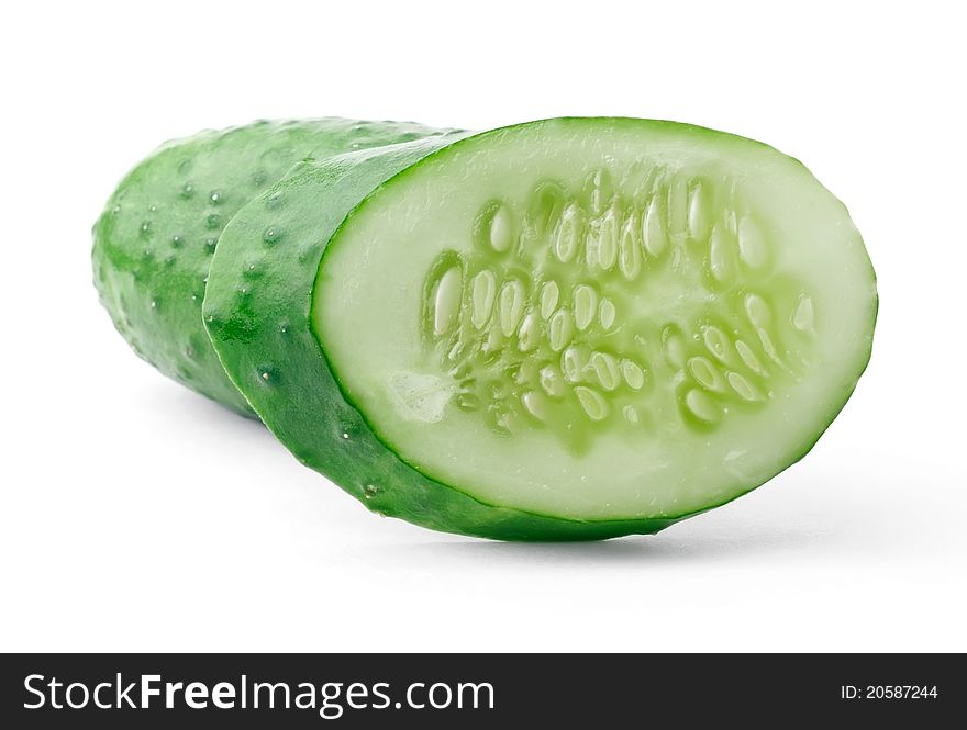 Cucumber and slice isolated on white background