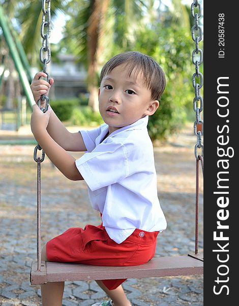Cute young thai baby with portrait view.