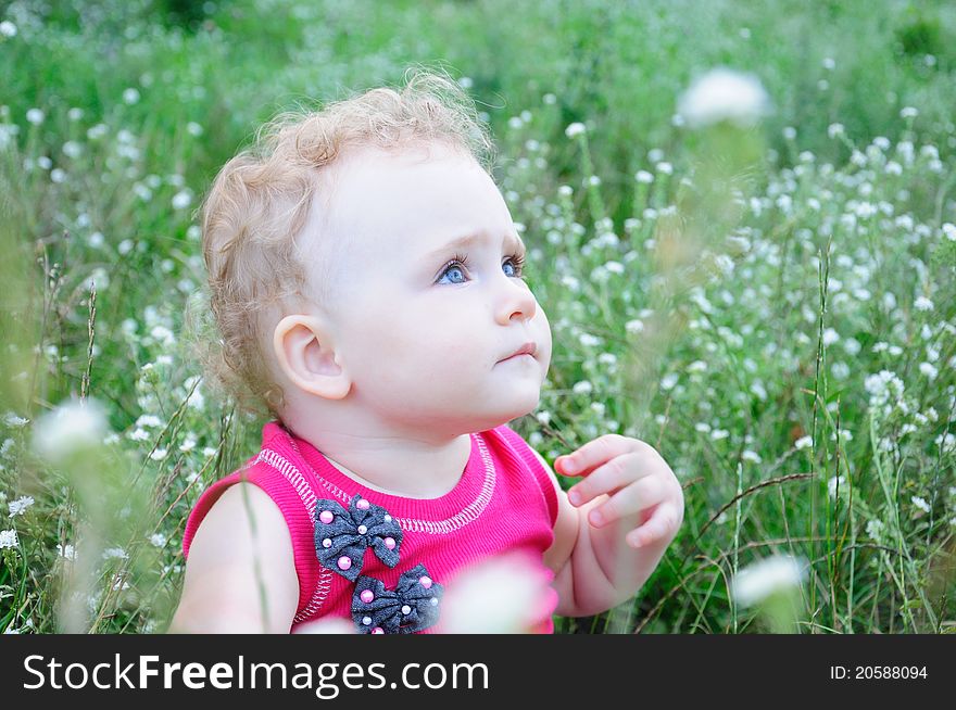 Cute little girl on the meadow in summer day. Cute little girl on the meadow in summer day