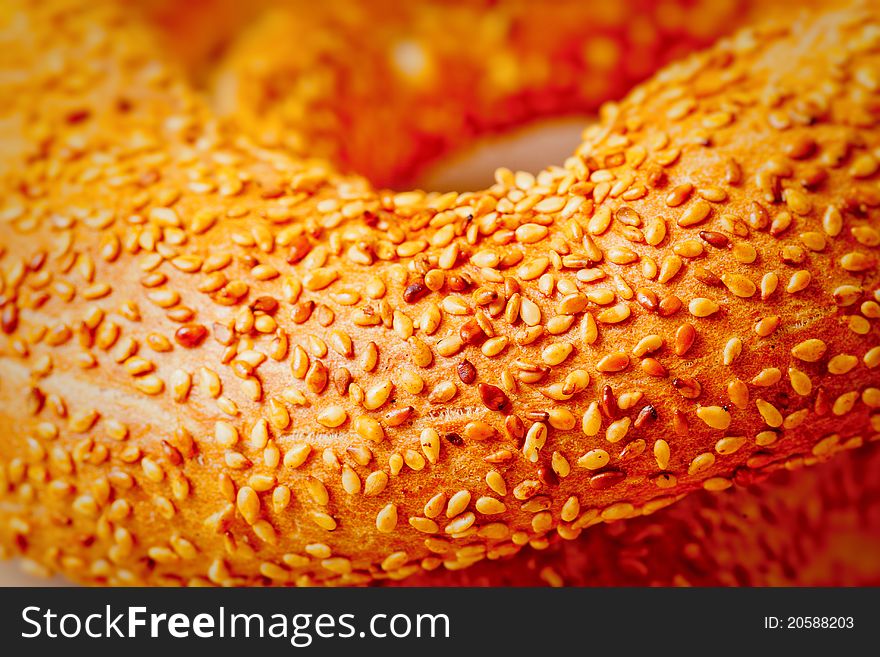 Bread with sesame seeds detail