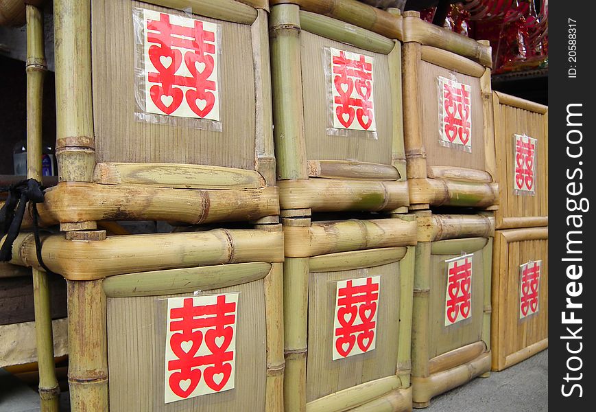 Happiness word in the bamboo chairs