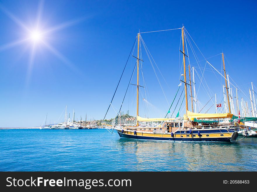 Wonderful yacht in blue bay near Bodrum town.