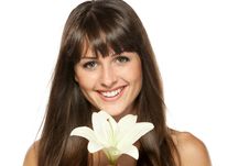 Beautiful Female With Lily Flower Stock Photo Beautiful Female With Lily Flower Stock Photo