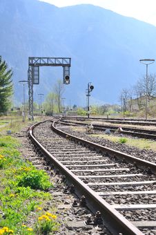 Railroad Tracks With Lights Royalty Free Stock Photos