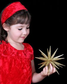 Cgirl In Christmas Dress Holding Gold Star Stock Photos Cgirl In Christmas Dress Holding Gold Star Stock Photos