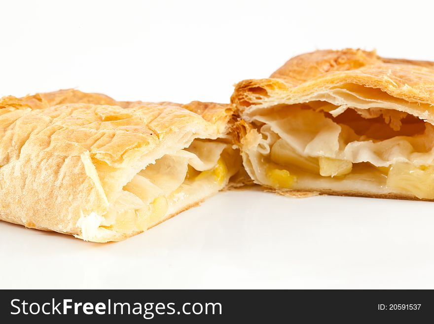 Pineapple pie isolated on white background