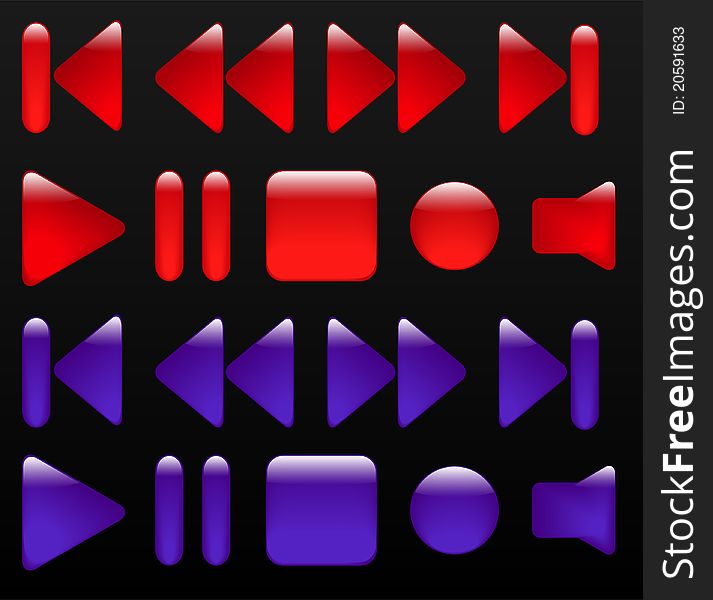 Red and violet nice media buttons (vector)