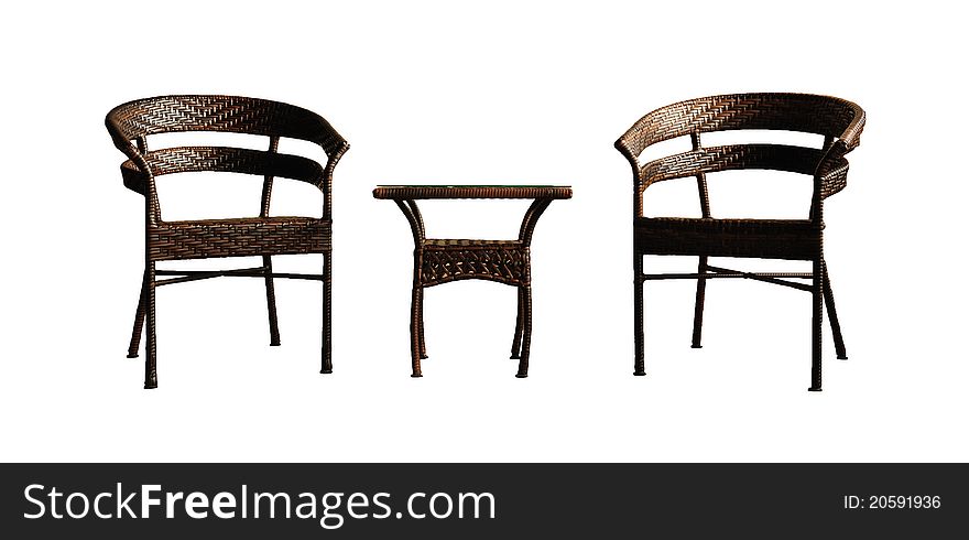 Two chair and one table isolated on white