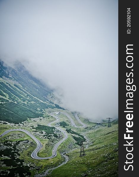 The Transfagarasan road seen from above