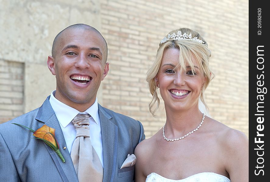 Bride and Groom just married outside the church