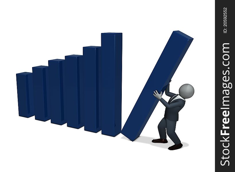 A 3d business character with a bar graph. A 3d business character with a bar graph