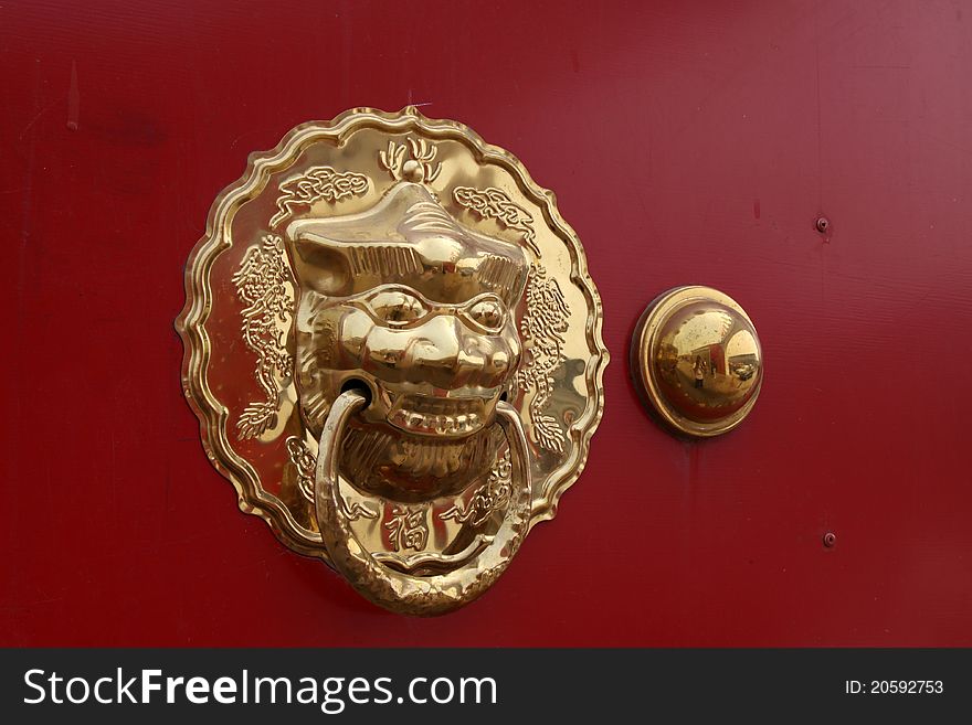 Closeup of metal knocker in china