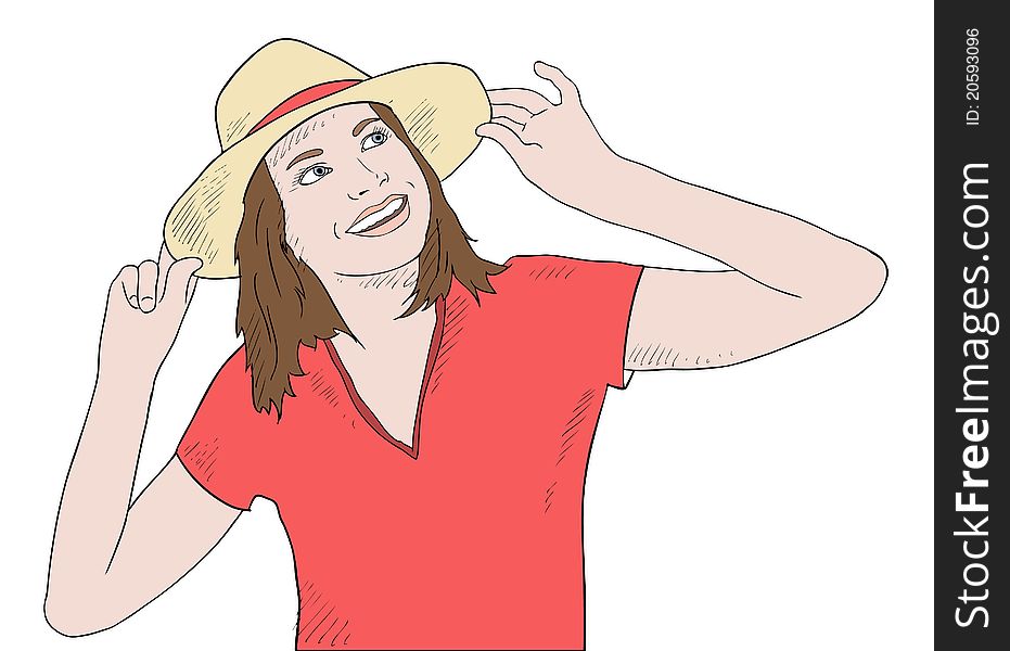 Girl in red shirt and yellow hat smiling. Girl in red shirt and yellow hat smiling