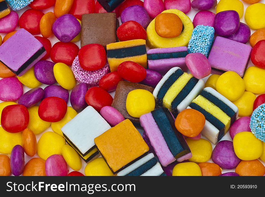 Candy sweets with assorted colours and  liquorice. Candy sweets with assorted colours and  liquorice