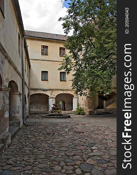 Medieval castle courtyard.