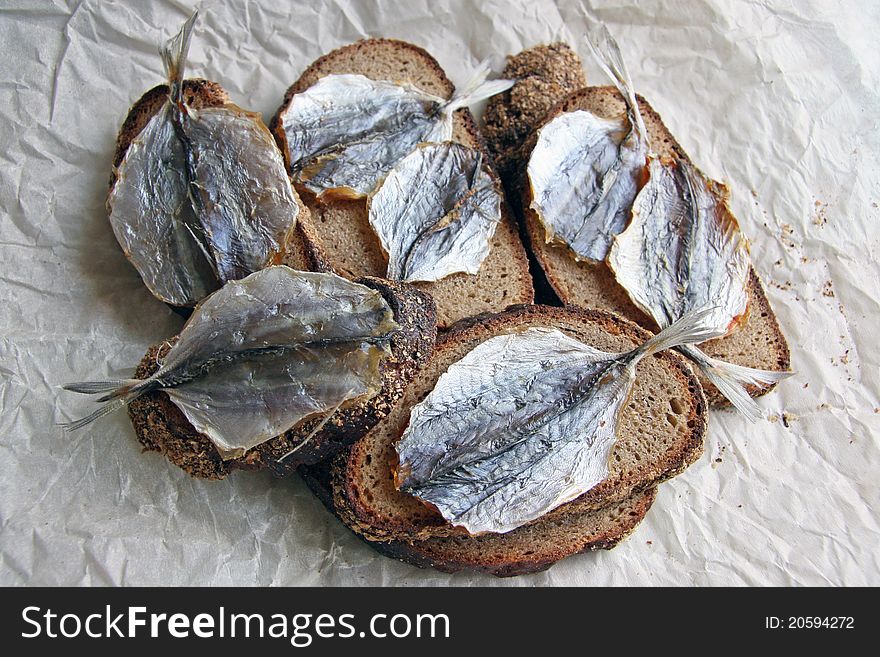 Dried fish and rye bread. Dried fish and rye bread