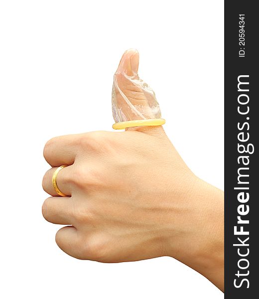 Women hand thump up condom. Women hand thump up condom