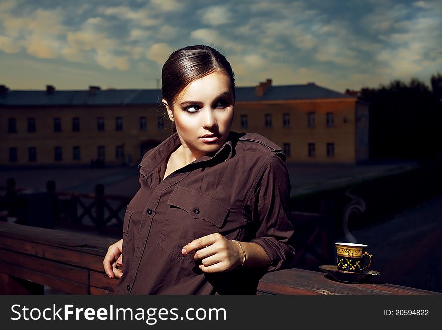 Beautiful Woman With Cup Of Coffee