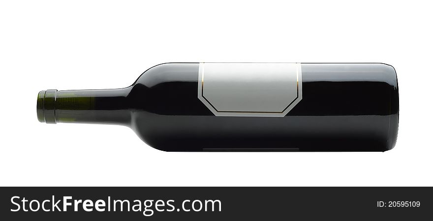 Bootle of wine lying down on white background (clipping path)