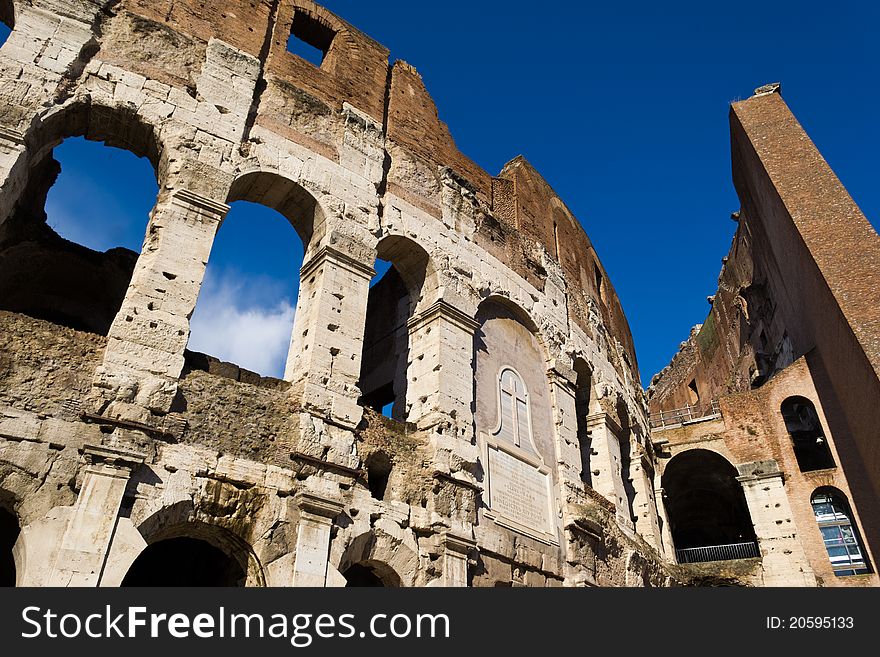 Detailed view of the Colosseum in Rome. Detailed view of the Colosseum in Rome