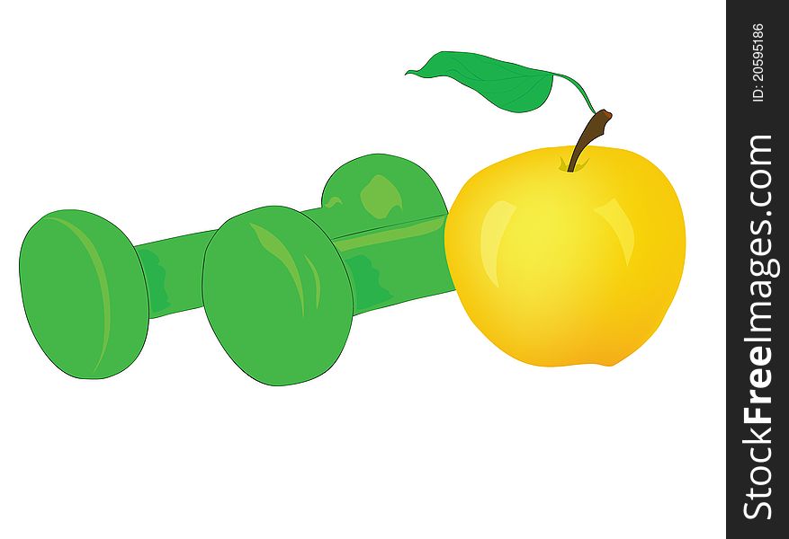 Sports Dumbbells With A Juicy Apple.