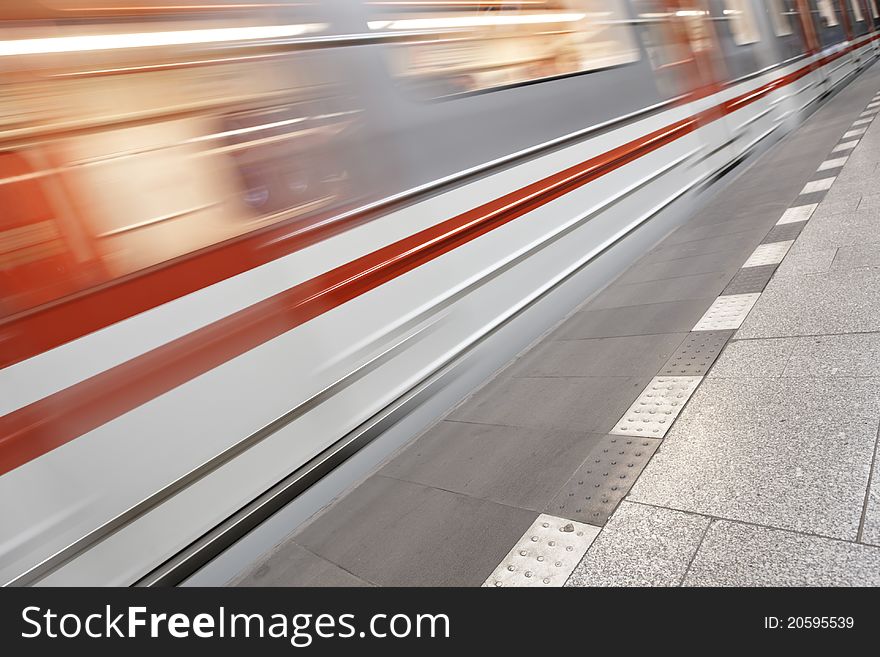 Subway train is arriving in station, Prague