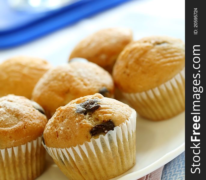 Muffins on white plate - breakfast