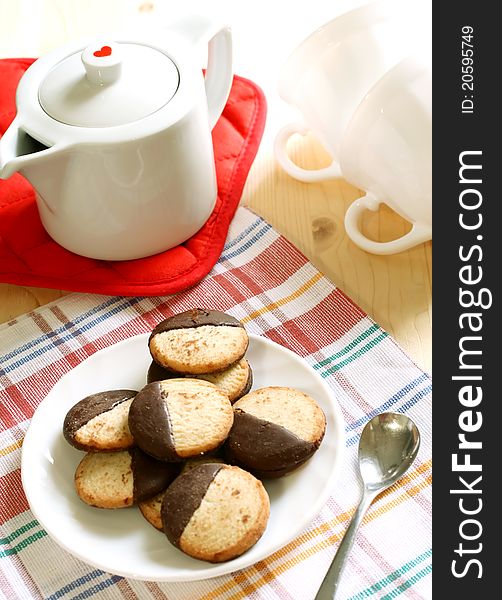 Cookies On Plate, Teapot And Cup