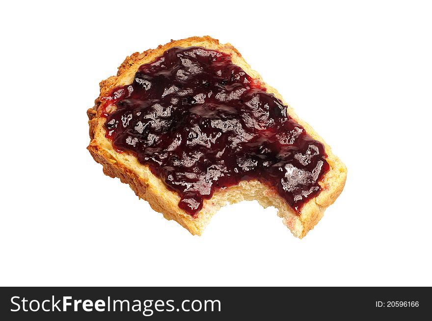 Slice of bread with jelly isolated on white