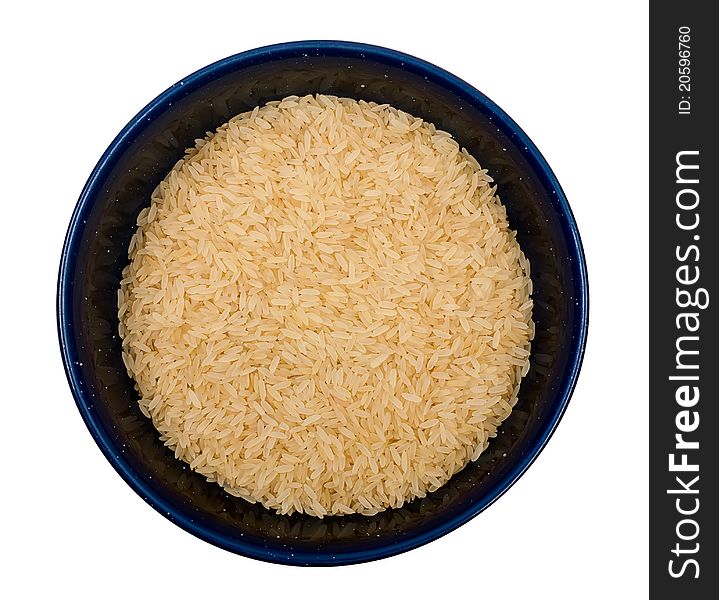 Studio shot of bowl of rice on white background , top angle view. Studio shot of bowl of rice on white background , top angle view