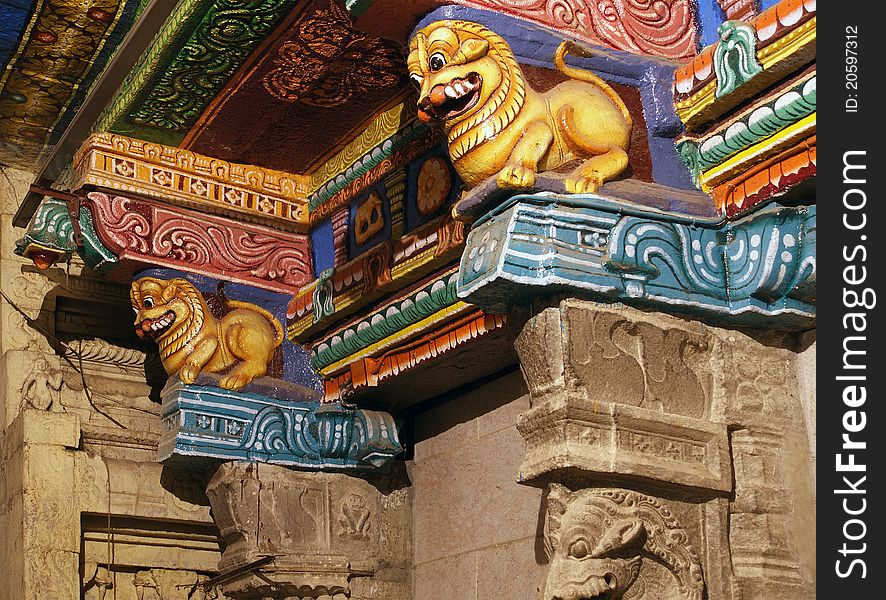 Inside Of Meenakshi Hindu Temple In Madurai