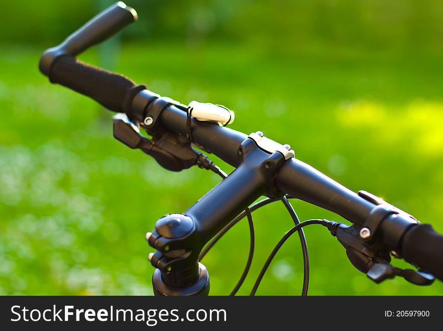 Detail view of a mountain bicycle handlebars