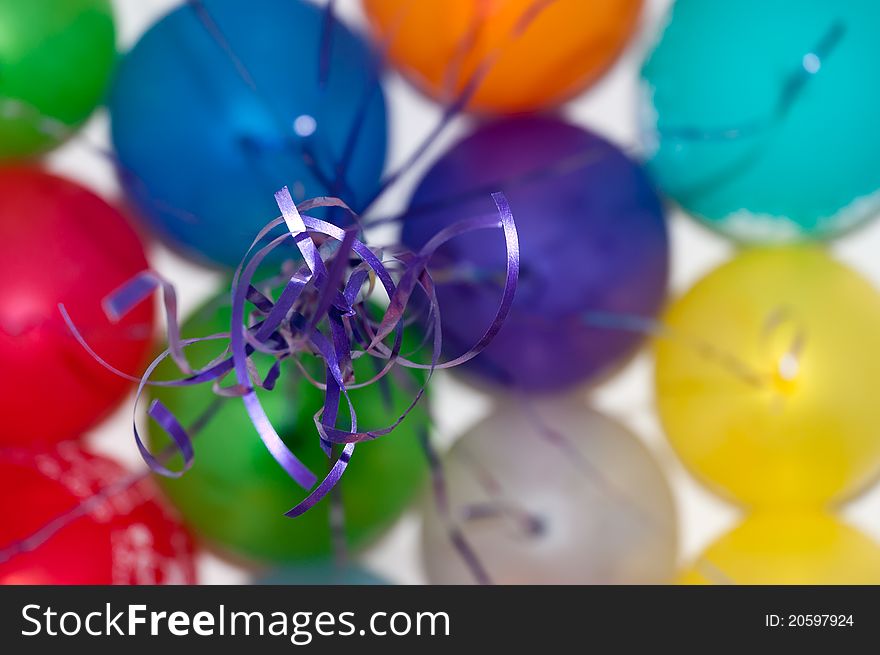 Colored balls flying, blue ropes