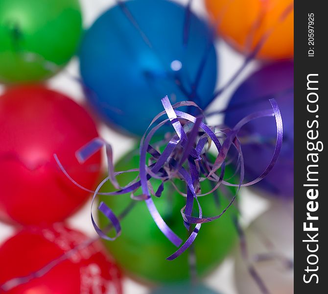 Colored balls flying with blue ropes. Colored balls flying with blue ropes