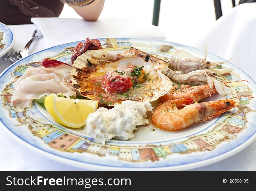 A delicious plate with seafood