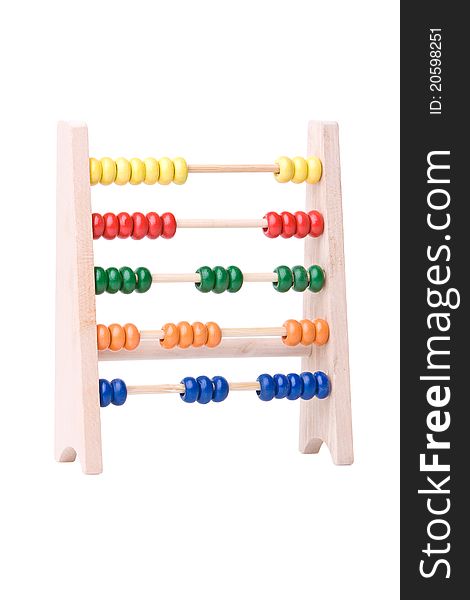 Wooden abacus against a white background
