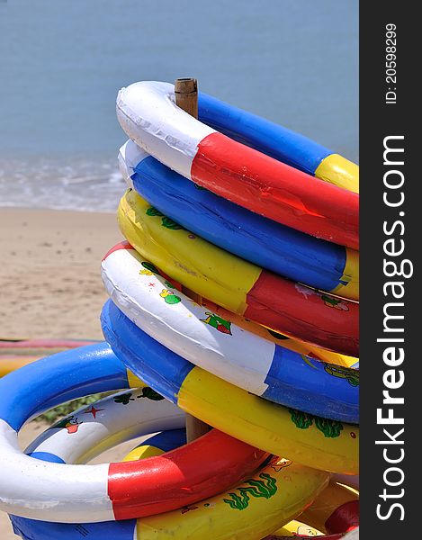 Life Buoy Stack At Sea Beach