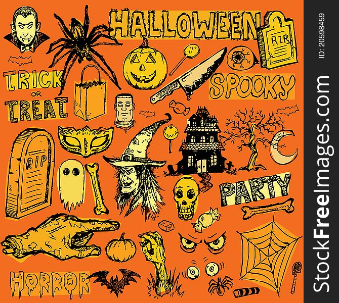 Halloween hand drawn doodles elements. Halloween hand drawn doodles elements