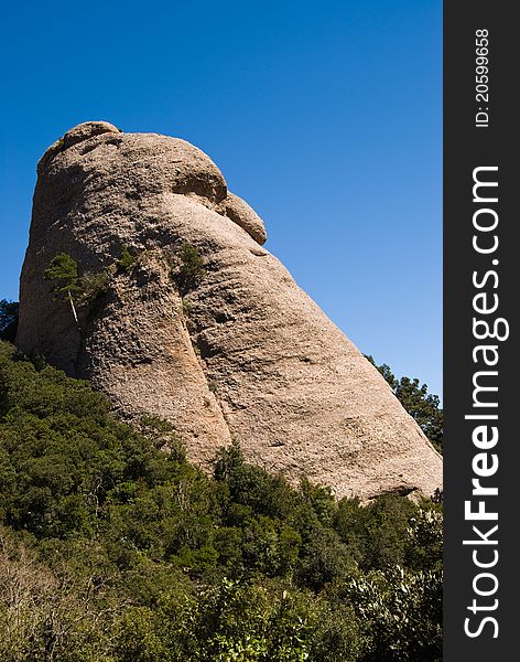 Strage shape hill in Montserrat mountain chain near Barcelona, in Catalonia