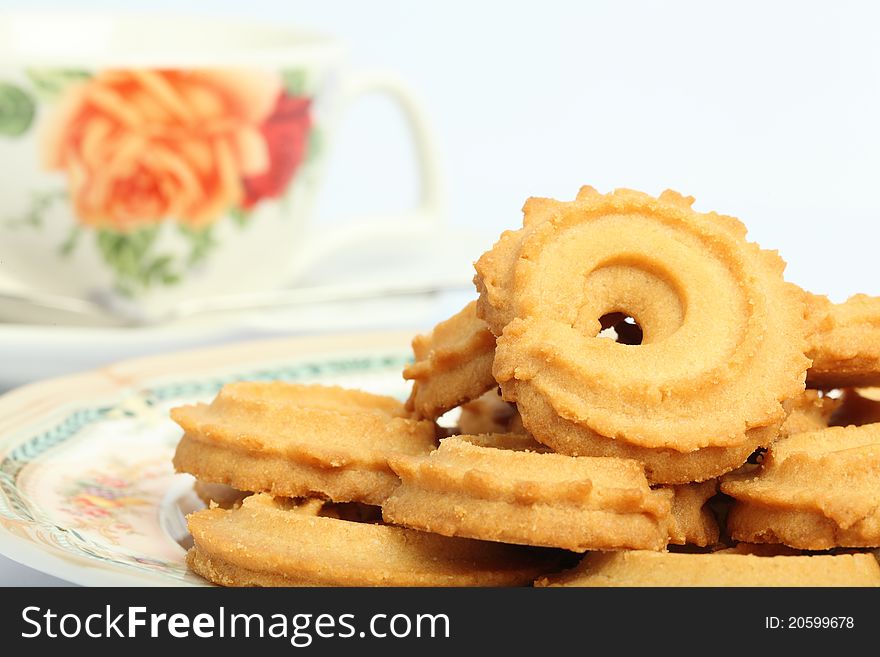 Cookie brown and coffee on white background