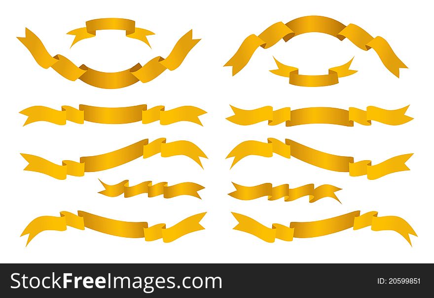 Golden banners. Vector set illustration on white background