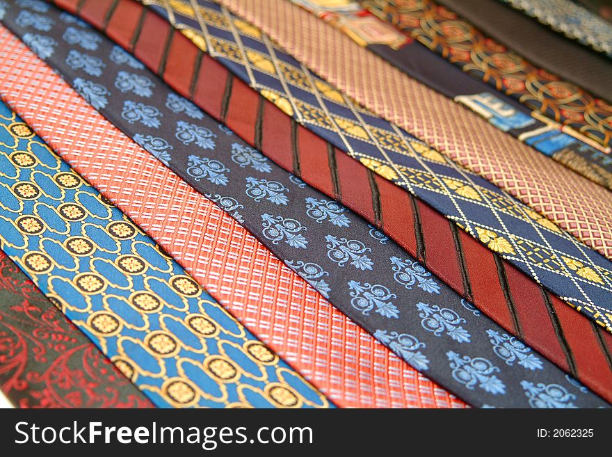 Many colorful elegant silk ties