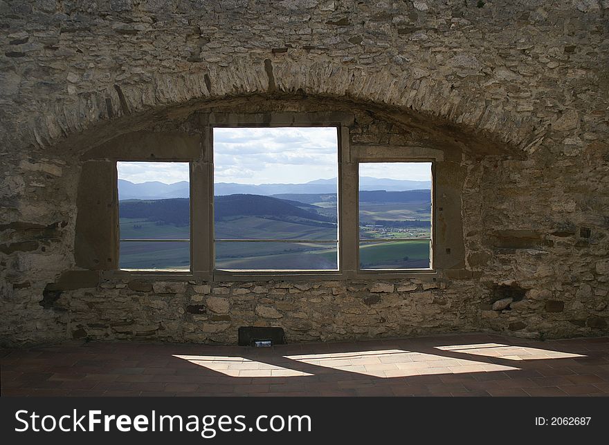 Window on Spis castle with shadow