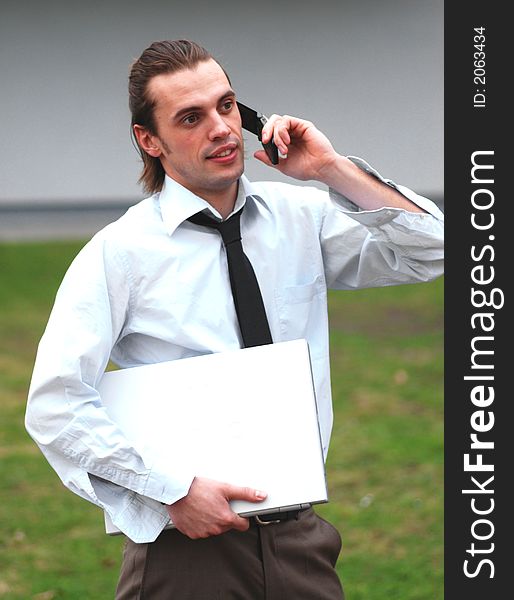 Business man is making a call. Business man is making a call