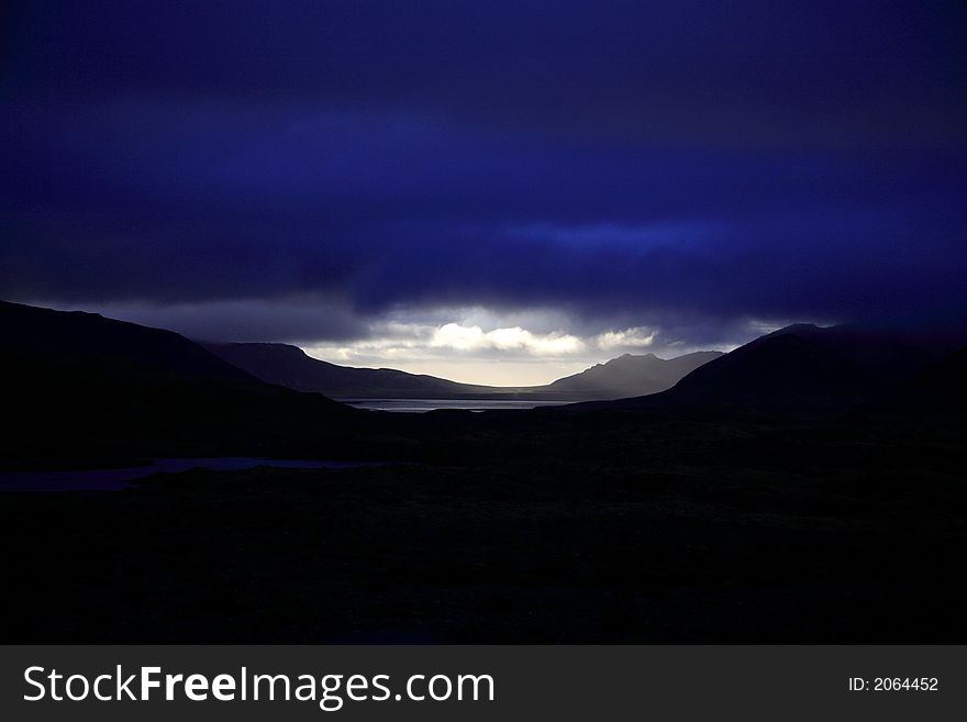 A gap in the clouds over Snaefellsnes Peninsula Iceland