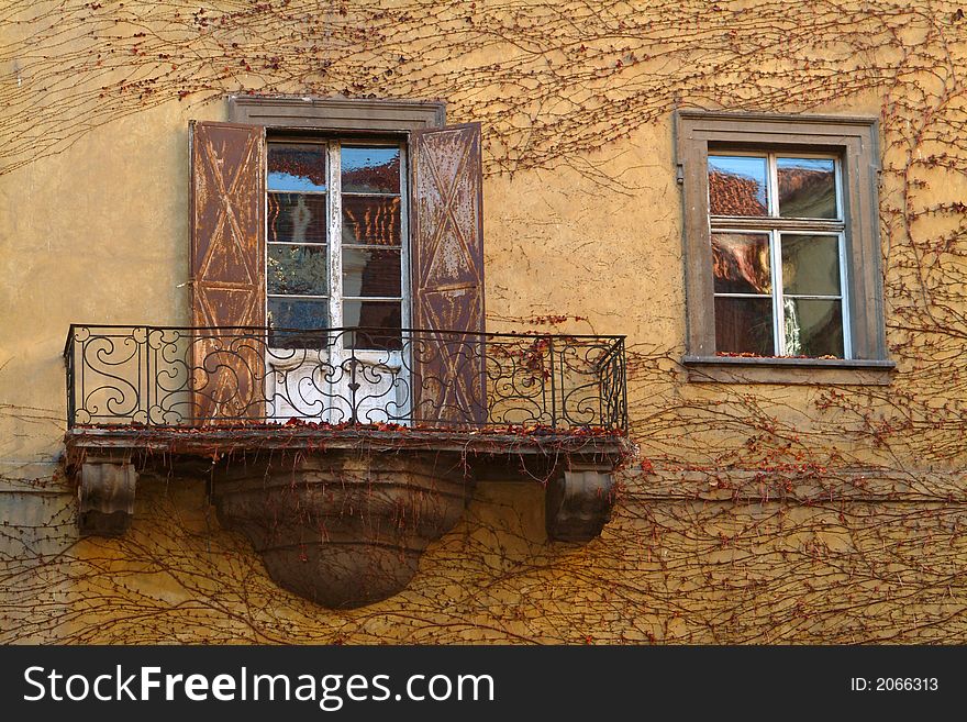 Romantic old balkony in Klementinum in Prague. Romantic old balkony in Klementinum in Prague