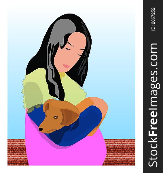 this is an illustration computer generated represent pregnant woman with her pet. this is an illustration computer generated represent pregnant woman with her pet