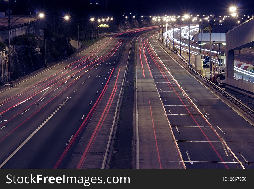 Highway At Night, Long Exposure, Car Lights On The Road, Sydney, Australia