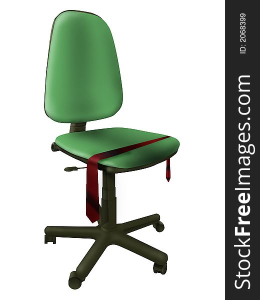 Furniture - office green chair with the thrown tie on a white background. Furniture - office green chair with the thrown tie on a white background