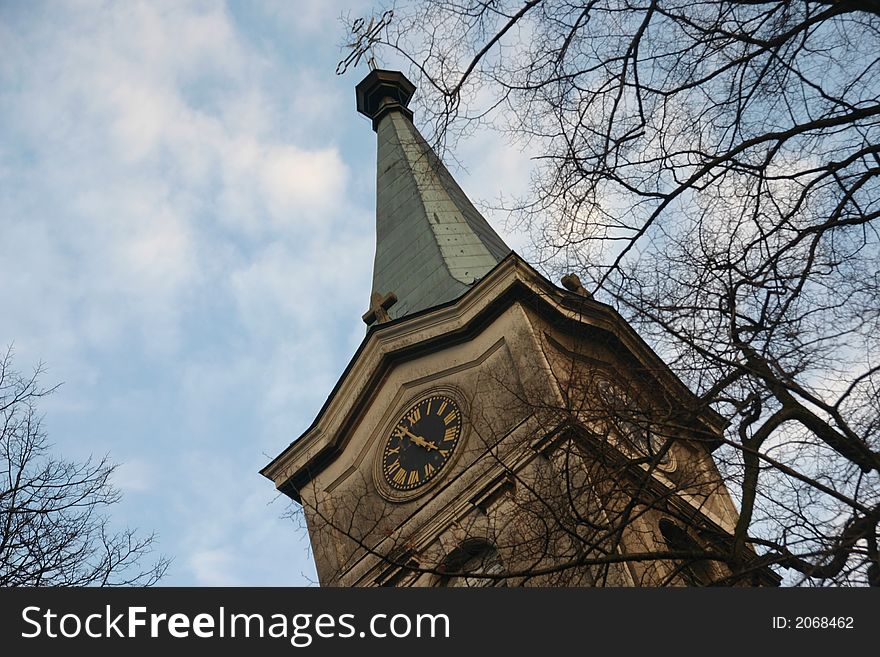 Church Clock in Wisla in Winter